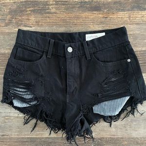 Pistola Cutoff Black Ripped Shorts, Size 27